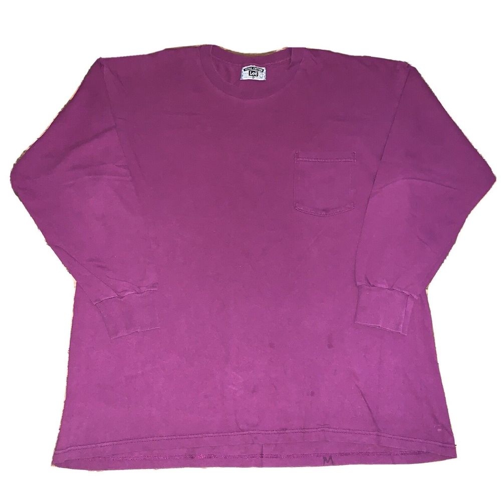 Vintage Lee Purple Long Sleeve Blank Plain Front Pocket T-Shirt Size XL